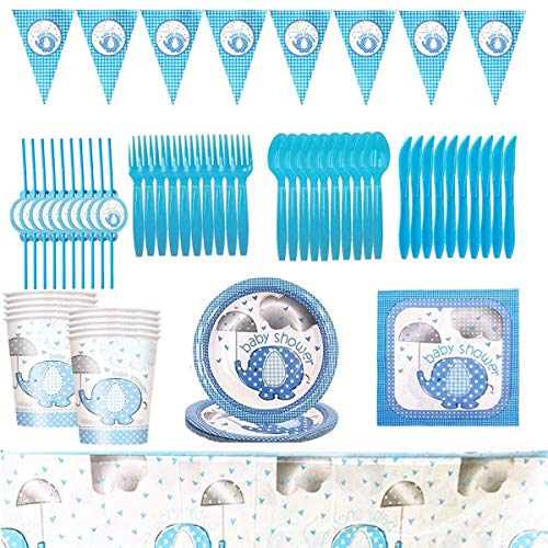 Gxhong Vajilla de Cumpleaños Suministros de Fiesta Vajilla Decoraciones Pancarta Platos Tazas Servilletas Mantel Baby Shower Party Supplies Set 82 Piezas