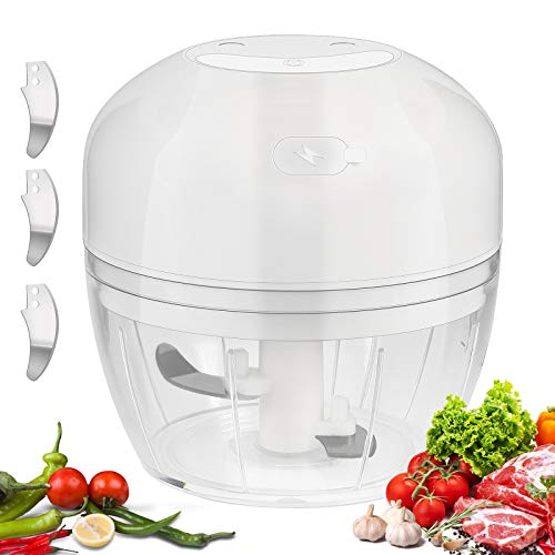 HALOVIE Picadora de Alimentos,300ML Picador de Ajo Eléctrica Cocina Procesador de Alimentos Verduras con 3 Cuchillas Afiladas Triturador Batidoras Licuadora para Alimentos para Bebés, Carne, Frutas