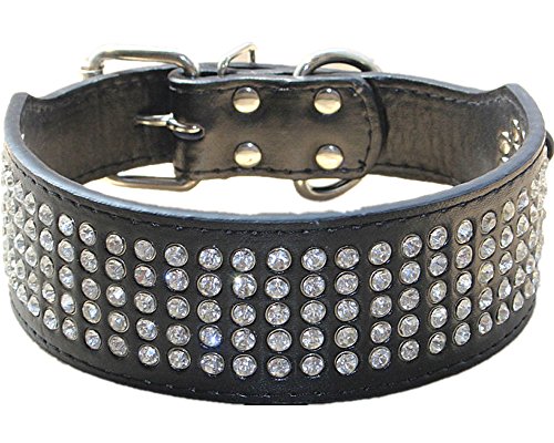 Haoyueer - Collar de perro con diamantes de imitación de 5 cm de ancho, 5 filas de cristal brillante, deslumbrante, elegante, elegante, de piel sintética para perros medianos y grandes (L, negro)