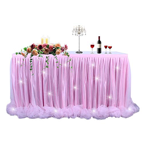 HBBMAGIC Falda de Mesa LED 6 pies de Tul Rosa Falda de Mesa Mesa de tutú Falda para rectángulo o Mesa Redonda para Baby Shower Boda y Fiesta de cumpleaños