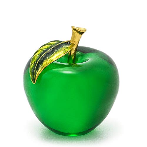 H&D Figura de cristal de manzana, pisapapeles de cristal, decoración para el hogar, color verde