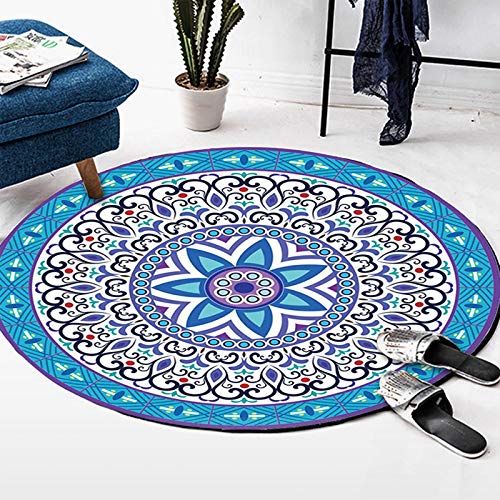 hhh ,Alfombra Redonda Retro Moda Diseño de Marruecos Estilo Bohemio Alfombrilla Antideslizante Suave Alfombra Silla para Sala Decoración Hogar Dormitorio-C 60cm