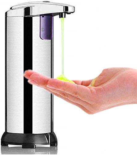 HJ Dispensador de Jabón Automático de Acero Inoxidable, Sensor de Movimiento por Infrarrojos, Base Impermeable, Interruptor Ajustable, para Baño, Cocinas, Hotel, Jabón Líquido, Champú, Loción, etc.