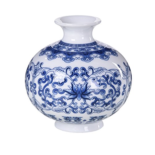 HLJS Jarrón de cerámica china blanca con flores azules y blancas, Jingdezhen, gran jarrón de porcelana antigua, hecho a mano, jarrón decorativo para el hogar, oficina, boda, fiesta (A)