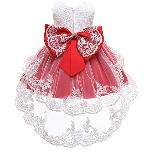 HOIZOSG Vestido de encaje de bautizo para niñas y bebés, de tul alto, bajo desfile, bautismo, formal, boda, bowknot fiesta de cumpleaños, vestido de baile - rojo - 12 -18 meses