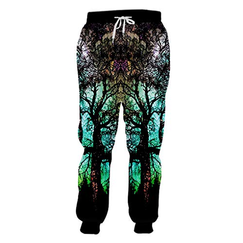 Hombre Personalidad Colorida Pantal¨®n 3D Impreso Estrellada del ¨¢rbol del Cielo para Hombre Pantalones Spandex Starry Sky Tree XXL