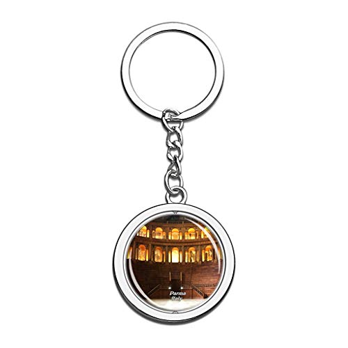 Hqiyaols Keychain Teatro Farnese Italia Parma Cristal Girar Acero Inoxidable Llavero Viajes Ciudad Recuerdo Llavero