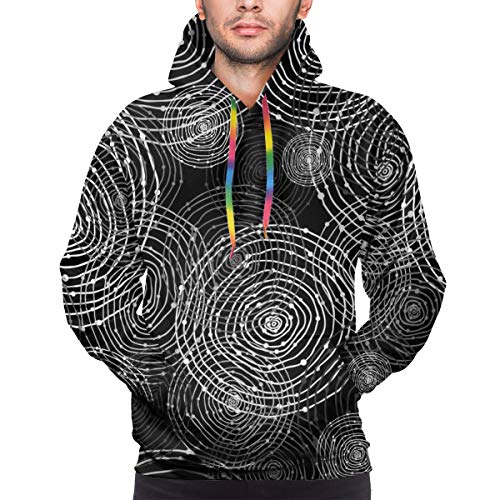 Hunter qiang Sudadera con Capucha para Hombre Black and White Seamless Round Shapes, L Sweatshirt