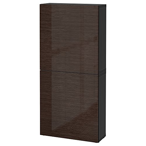 IKEA BESTA - Armario de pared con 2 puertas Negro-marrón / selsviken alto brillo / marrón