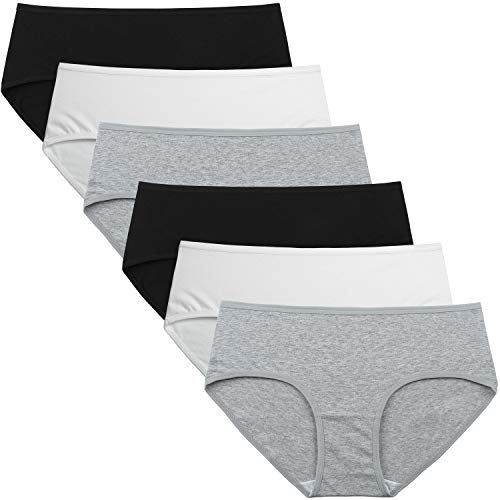 INNERSY Bragas Mujer Algodón Culotte de Sexy y Cómoda Ropa Interior Pack de 6 (M-EU 40, 2Negro+2Gris+2Blanco)