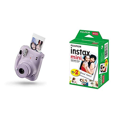 Instax Mini 11 - Cámara instantánea, Lilac Purple, Compacto + Fujifilm Instax Mini Brillo - Película fotográfica instantánea (2 x 10 Hojas)