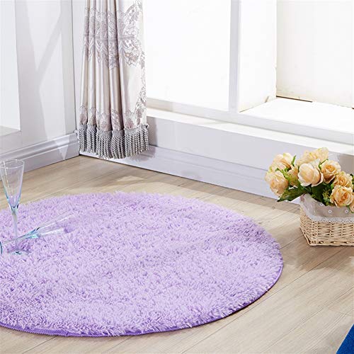 Insun Alfombra Shaggy de Pelo Largo Redondo Alfombra de Monocromática Decoración Interior Lavable Antideslizante para Sala de Estar y Dormitorio Morado 130cm Diámetro