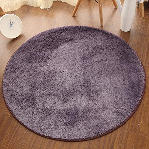 Insun Alfombra Shaggy Redondo Alfombra de Monocromática Decoración Interior Lavable Antideslizante para Sala de Estar y Dormitorio Gris Morado 130cm Diámetro