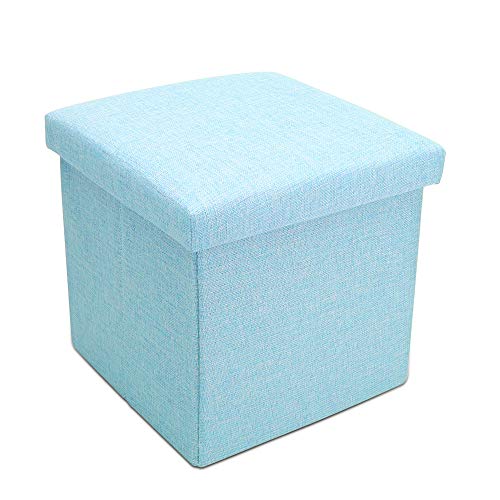 Intirilife Puff Baúl Plegable 30x30x30 cm in Azul Celeste – Taburete Almacenaje Tapizado de Textil Tela Óptica Lino per Almacenamiento y Reposapiés – Asiento Silla Tejido Banqueto