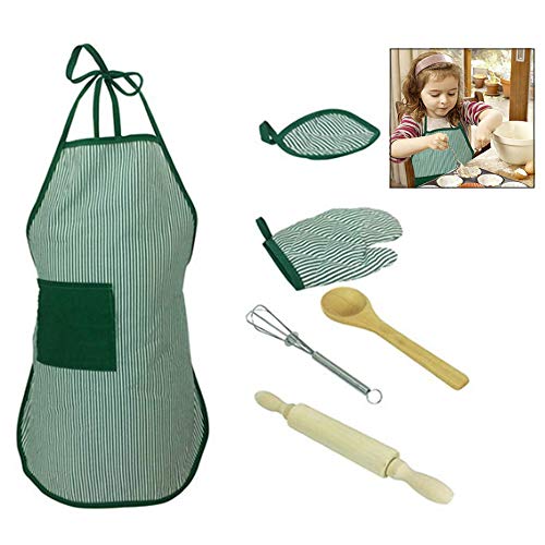 iwobi Juego de Cocina y horneado para niños, Incluye Delantal para niñas pequeñas, Sombrero de Chef, Guante y utensilio para Disfraz de Chef, Juego de rol