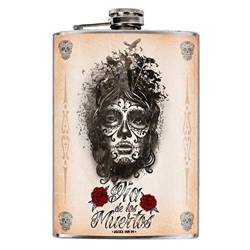 Jack's Inn 54 Petaca de acero inoxidable – Botella "Catrina" 240 ml, color plateado