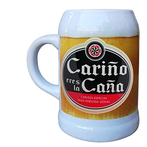 Jarra cerámica : " CARIÑO ERES LA CAÑA . CERVEZA ESPECIAL PARA UNA PERSONA GENIAL "