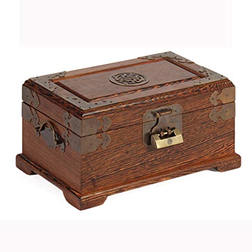 JISHIYU-Q Caja de joyería, Caja de almacenaje, joyería Antigua Caja, joyería Hecha a Mano, artesanía Caoba, Tocador Decoración con Espejo y la Cerradura, Las señoras de Regalo, r