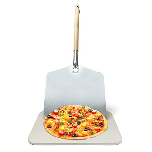 joeji's Kitchen Auténtico Conjunto de Piedra Pizza Italiana y Palas | Piedra refractaria de Pizza para Horno en casa | Piedra Pizza Horno Barbacoa | Redonda, 30 cm x 38 cm