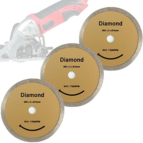 Juego de 3 hojas de sierra de disco de corte de diamante de 85 x 10 mm adecuado para sierra de mesa Proxxon