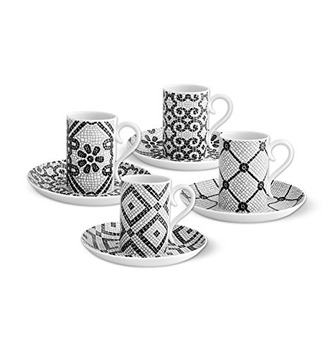 Juego de 4 tazas de café y platillos de porcelana portuguesa Vista Alegre.