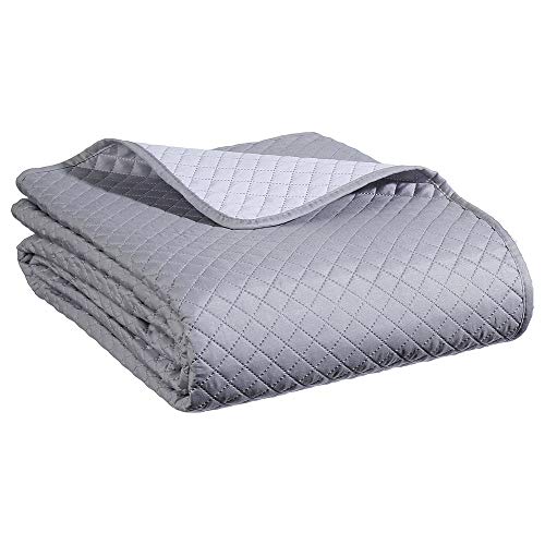 Juego de cama - Colcha bouti para cama con sus dos fundas de cojín - Suave y cálido - Gran tamaño - Bicolor (Gris perla/Blanco)