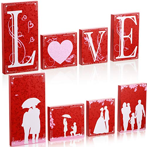 Juego de Letreros de Mesa de San Valentín de Love Cartel de Love de Madera Set Decoraciones de Mesa de Madera de Amor en Impresión a Doble Cara para Fiesta Mesa Pared