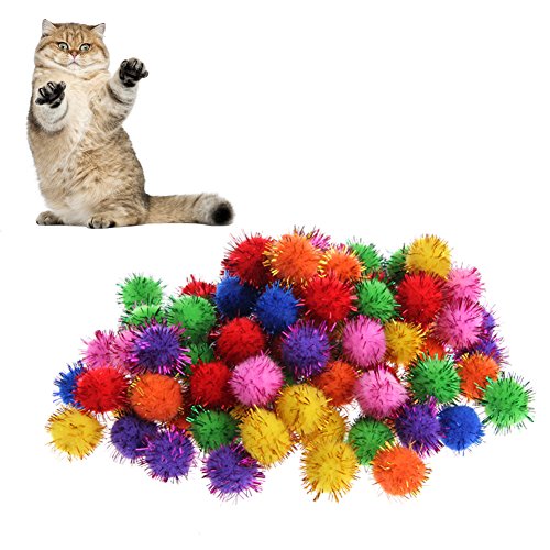 Kathson - Bolas de espumillón de colores brillantes para juguetes de gato, 100 unidades