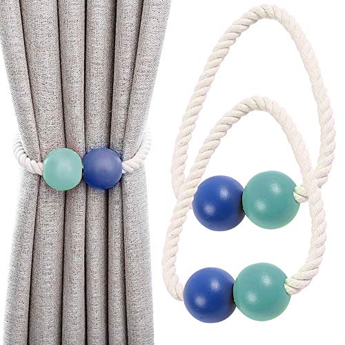 Keleily Abrazaderas Magnéticas para Cortinas 2Pcs Tiebacks de Cortina, Cortina de Ventana de Madera Clips de Cortina para Hogar, Dormitorio, Oficina, Ventana de Hotel Decorativa, Azul, Verde