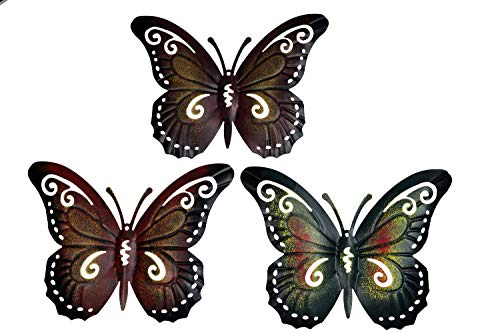 khevga - Set de 3 mariposas decorativas para pared (metal)