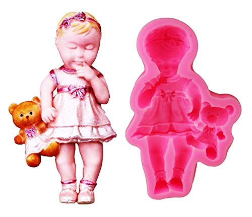 KIRALOVE Molde de Silicona con Forma de niña con Osito de Peluche - jabón - Resina - Yeso - Bricolaje - hágalo Usted Mismo - Pasatiempos - moldes - Molde para Uso Artesanal