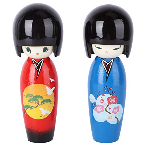 Kisangel 2 Piezas Muñeca Japonesa Kokeshi Kokeshi Muñeca de Madera Adorno de Niña Kimono Muñecas de Niña Decoración del Hogar Adornos de Artesanía (Estilo Aleatorio)