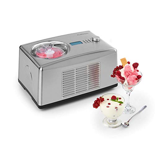 KLARSTEIN Yo & Yummy Silver Edition - Heladera, Máquina para Hacer Helado, Sorbetes y yogures, Compresor, Capacidad 1,5L, 150W, Temporizador, Partes extraíbles, Acero Inoxidable, Gris