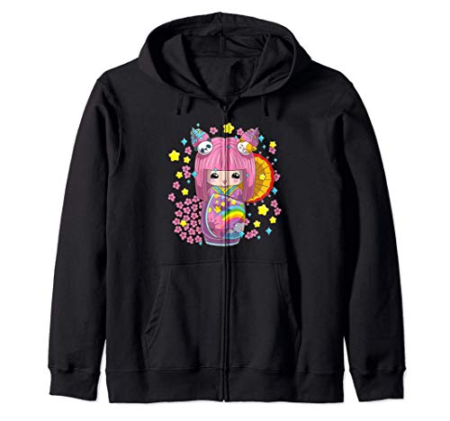 Kokeshi Muñeca Japonesa Kawaii Sudadera con Capucha