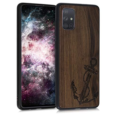 kwmobile Funda Compatible con Samsung Galaxy A71 - Funda de Madera de Nogal Ancla Vintage marrón Oscuro