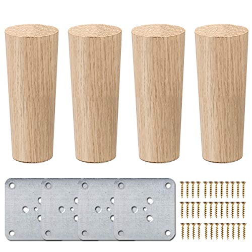 La Vane Patas de madera para muebles, juego de 4 patas de repuesto de madera maciza con placa de montaje y tornillos para sofá, TV, armario, cama, mesa de comedor