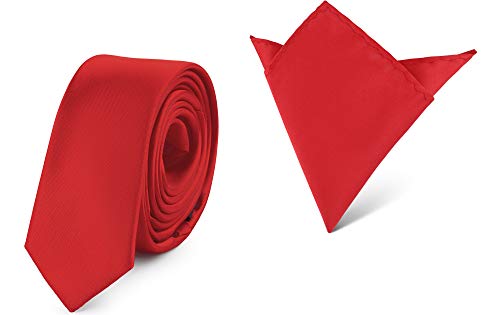 Ladeheid Set de Corbata Estrecha y Pañuelo Hombre SP/P (150cm x 5cm, 22cm x 22cm, Rojo)