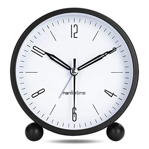 Lafocuse 11cm Despertador Negro Analógico Metal Esfera Grande con Luz de Noche Reloj de Mesa Sencillo Silencioso para Mesilla Dormitorio