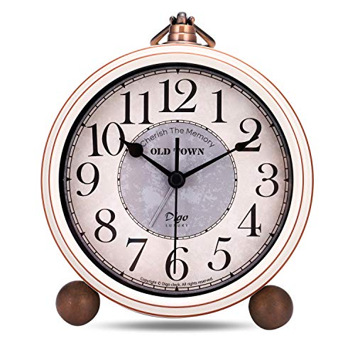 Lafocuse 13.3cm Despertador Analógico Metal Grandes Vintage de Noche Reloj de Mesa Silencioso Beige para Infantil Dormilones