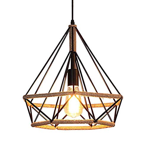 Lámpara colgante retro industrial, cuerda de cáñamo, hierro, cuerda de cáñamo, lámpara colgante de techo, diseño de vela, iluminación interior, salón, comedor, restaurante, lámpara E27