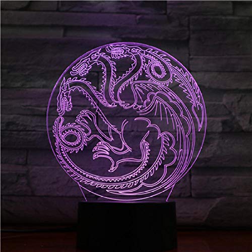 Lámpara De Ilusión 3D Luz De Noche Led Lámpara De Mesa Dragon De Maison Targaryen Dormitorio Sensor Táctil Usb Niño Regalo Para Niños Juego Decorativo De Tronos