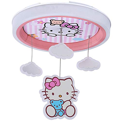 Lámpara de techo LED Creativo Hola Kitty Rosa Habitación de niños Focos Techo Regulable Redondo Luz de Techo Muchacha Niño Lámpara de dormitorio Jardín de infancia Acrílico Colgante de luz Ø50CM 61W