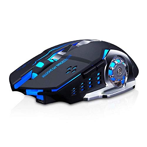 Lasuki Ratón Gaming Inalámbrico Ratón Recargable con 6 Botones y 3Niveles de dpi Ajustables 7 Colores RGB LED y retroiluminación Parpadeante para Ordenador Notebook Desktop Laptop