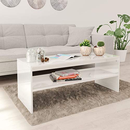 Lechnical Mesa de Centro Blanco de Alto Brillo 100 × 40 × 40 cm Mesa de televisión Mesa de salón Mesa de café Mesa de Centro de aglomerado