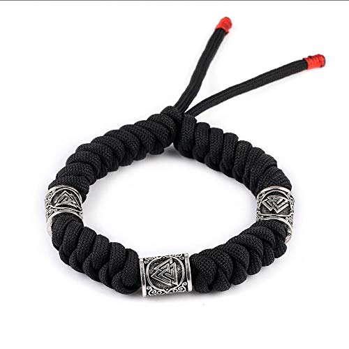 LEERAIN NóRdico Vikingo Runas Pulsera Barba Rosario Reggae Brazalete NóRdico JoyeríA Pagana Antiguo Negro con Pulsera Tejida para Hombre Y Mujer,3