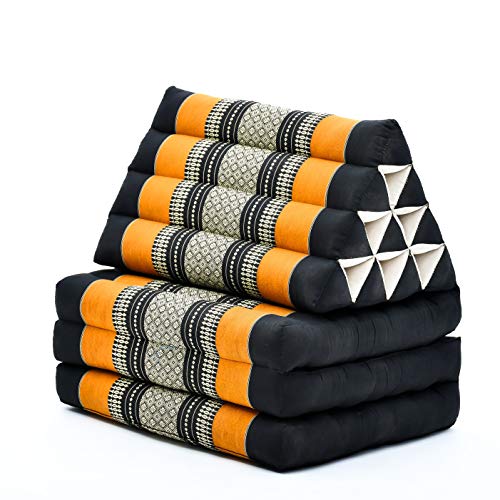 Leewadee colchón Plegable con Tres segmentos – Futón con cojín Hecho a Mano de kapok ecológico, colchoneta tailandesa, 170 x 53 cm, Naranjo Negro