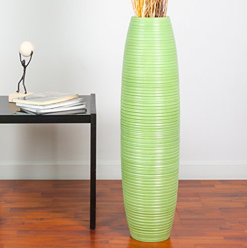 Leewadee Jarrón de Suelo Grande Alto, jarrón Hecho a Mano de Madera de Mango, contenedor de pie para Las Ramas Decorativas, 75 cm, Verde