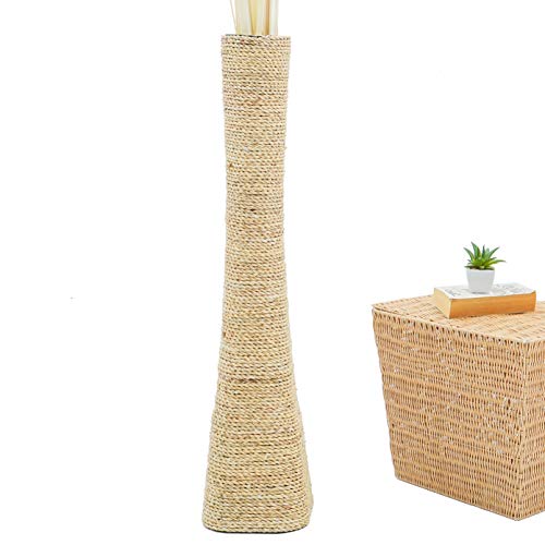 Leewadee jarrón Grande para el Suelo – Florero Alto y Hecho a Mano de bambú y Rafia, Recipiente de pie para Ramas Decorativas, 90 cm, Color Natural