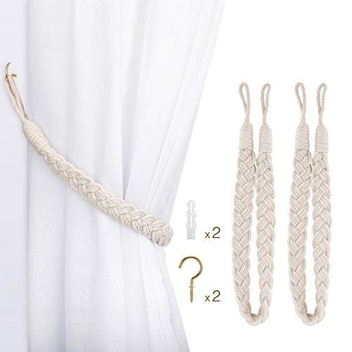 Lewondr Cortina Hebilla, [2 Piezas] Cortina Clips Tejido de algodón Hilo Atados de Cuerda de Cortina Abrazaderas, Colgante Cortina Clips Sujetar Cortina para Decorativa Accesorios Hogar - Beige