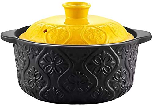 LINANNAN Cacerola Antiadherente con Tapa de cerámica, Hecho a Mano cebollas Tierra arcillosa, Pot crisol de la Sopa Pot cántaros en crisol Negro 1.05Quart Olla de cocción Lenta,Negro,1.58Quart